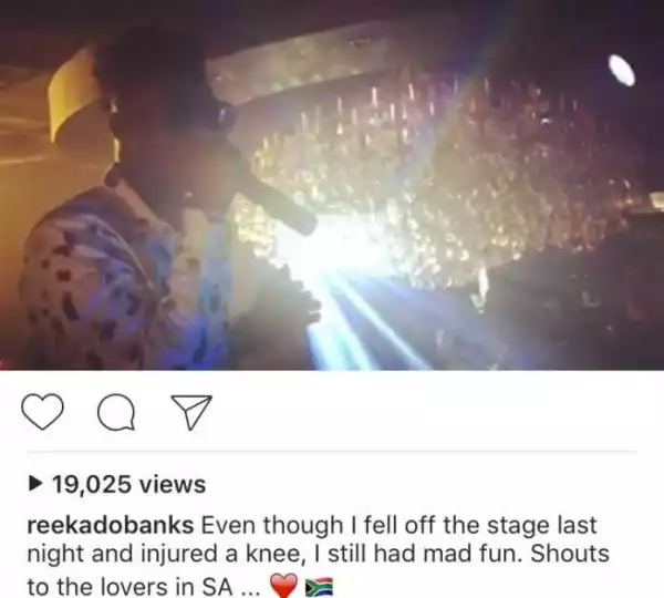 Reekado Banks Fell -Off Stage While Performing In South Africa